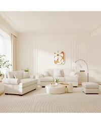 66" Modern Sofa Couches for Living Room Natural Linen Deep Seat Sofa with Pillow