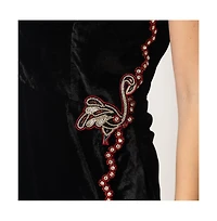 Raas Women's Black Velvet Mini Wrap Dress with Hand Embroidery