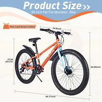 Streamdale Boys'/Girls' 24" Fat Tire Mountain Bike, 7-Speed