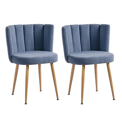 Modern haze blue dining chair(set of 2 ) with iron tube wood color legs, shorthair cushions and comfortable backrest, suitable for dining room, living