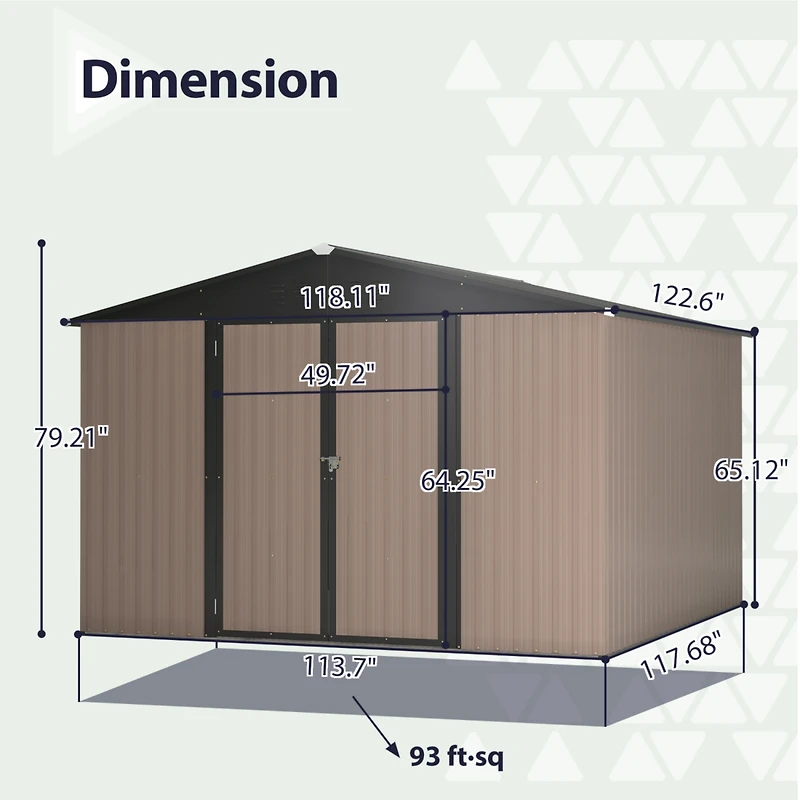 Streamdale Furniture 10' x 10' Metal Storage Shed for Ourdoor, Steel Yard Shed with Design of Lockable Doors, Utility and Tool Storage for Garden, Bac