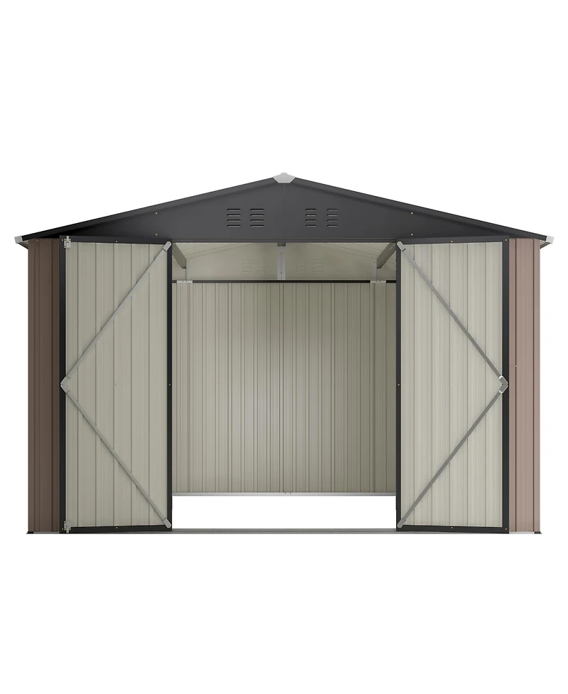 Streamdale Furniture 10' x 10' Metal Storage Shed for Ourdoor, Steel Yard Shed with Design of Lockable Doors, Utility and Tool Storage for Garden, Bac