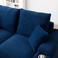 Streamdale Corduroy Loveseat with Ottomans & Pillows