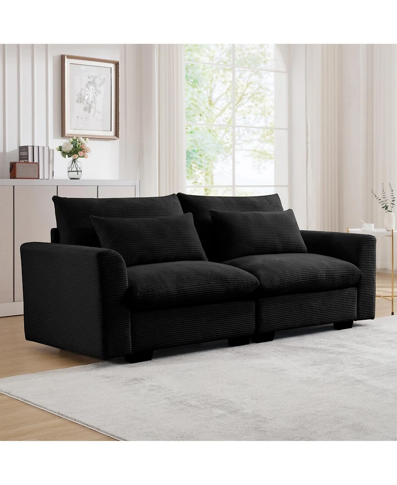 Streamdale Furniture Modern Sofa 2 Seater Corduroy Fabric Sofa with Armrests for Apartment Living Room, Black