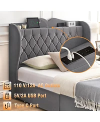 gaomon Queen Size Grey Velvet Bed Frame with 4 Convenient Storage Drawers
