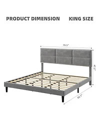 gaomon Bed Frame, King Bed Frame Upholstered Platform with Square Velvet Headboard