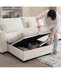 Streamdale Furniture Beige Corduroy Sofa Couch, Modular Couch with Storage Ottoman, Couch Deep Seat Couches for Modern Living Room/Apartment/Office