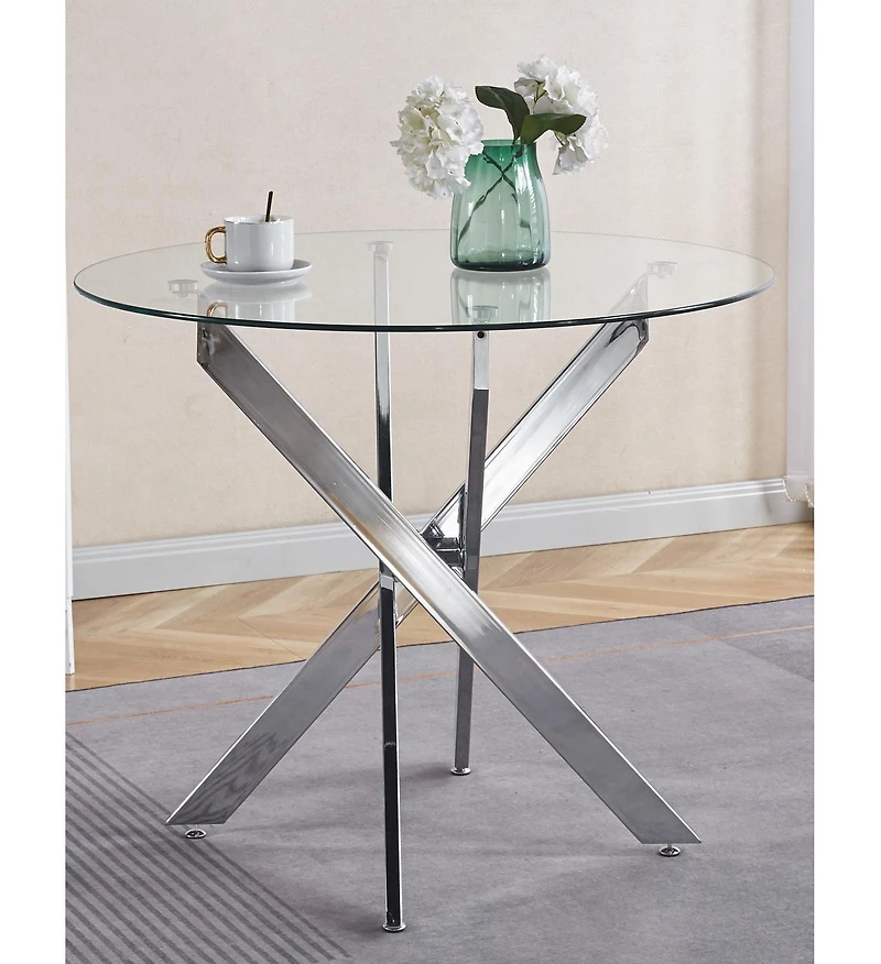 Streamdale Modern Glass Dining Table with Metal Cross Legs