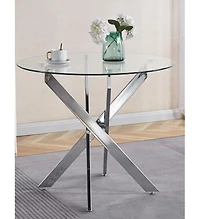 Streamdale Modern Glass Dining Table with Metal Cross Legs