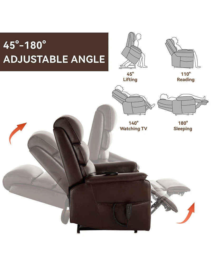 Brown Leatheraire Dual Motor Infinite Position Up to 350 Lbs Power Lift Recliner Chair with Power-Remote, Heat Massage and Heavy Duty Motion Mechanism