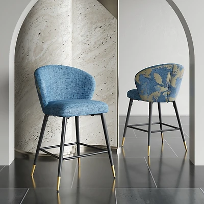 Streamdale Furniture Counter Height Bar Stools Set of 2, Jacquard Upholstered Bar Chairs, Metal Footrest and Frame for Kitchen,Dining Room,28"H S
