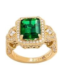 Suzy Levian Yellow Sterling Silver Emerald-Cut and White Cubic Zirconia Pave Ring