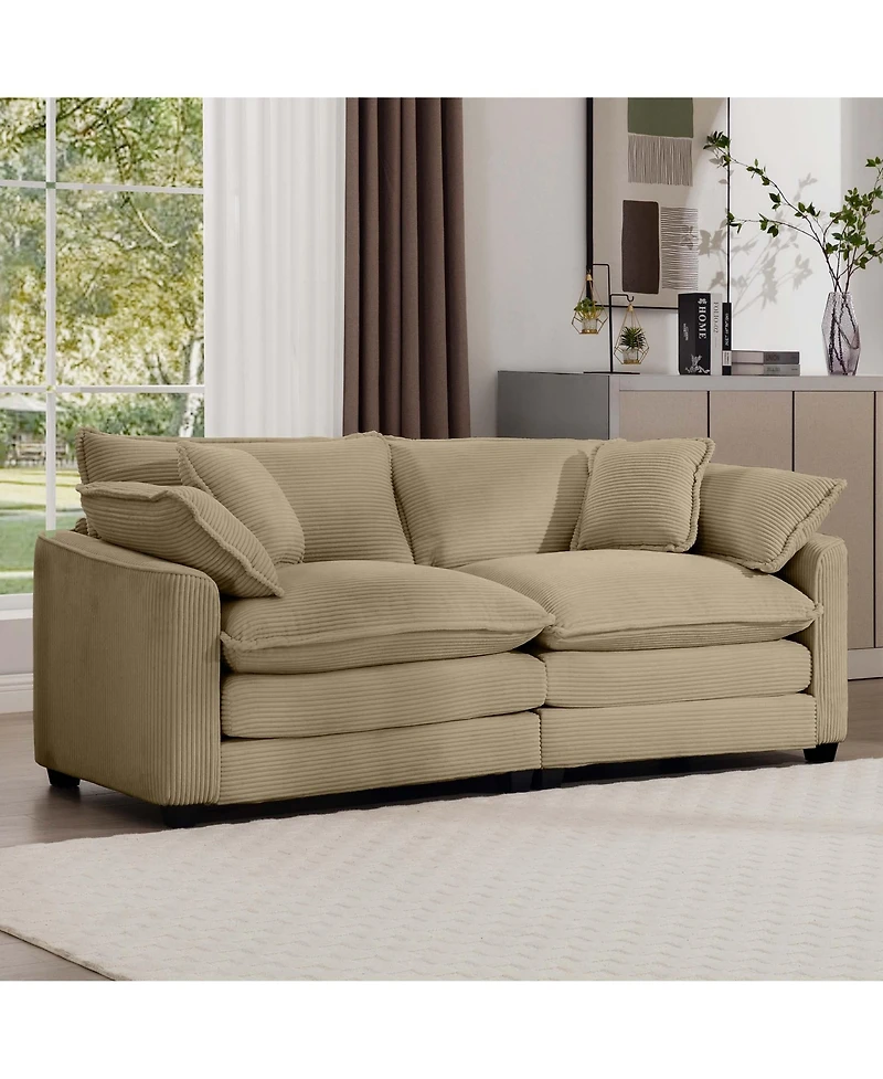 Streamdale Furniture Modern Fabric Living Room Sofa with 4 Pillows Upholstered Large Deep Seating Loveseat, Tan Corduroy