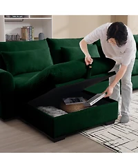 Streamdale Furniture Corduroy Sectional Sofa, L Shaped Couch with Storage Footstool and 3 Pillow, Sectional Couch for Living Room Apartment, Green