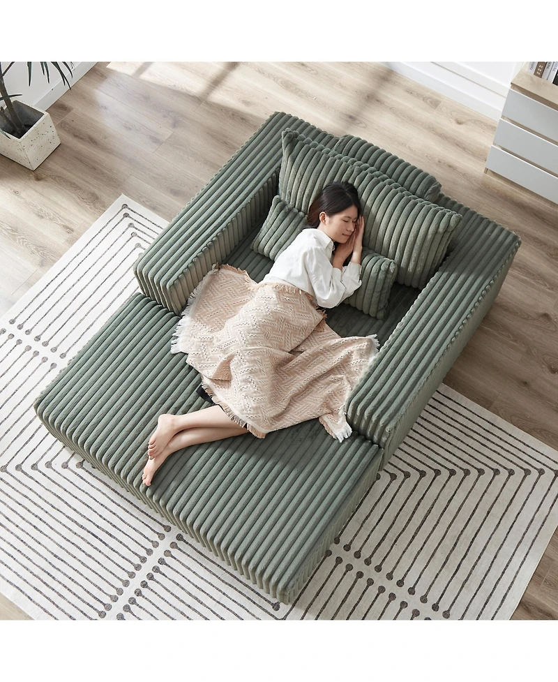 Streamdale Corduroy Sofa Chair with Removable Footrest, Indoor Sleeper