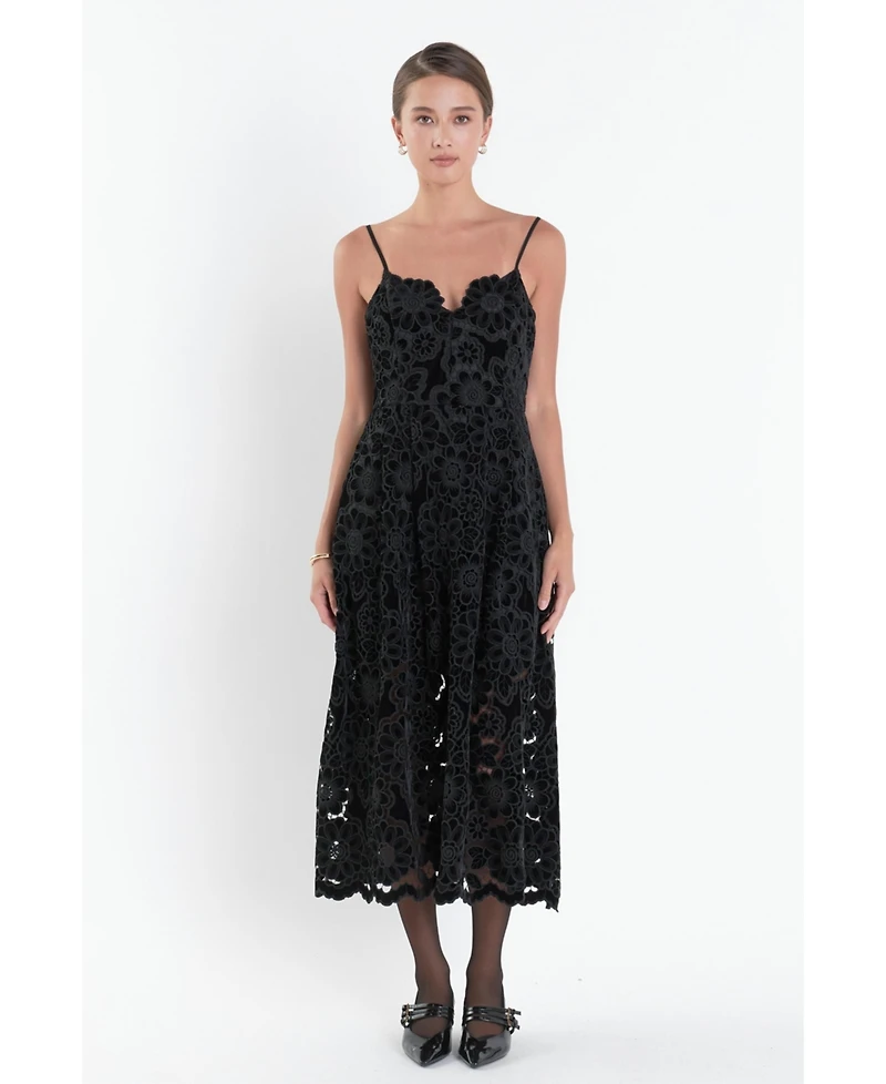 endless rose Women's Velvet Lace Midi Dress