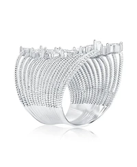 Suzy Levian Sterling Silver White Marquise Cut Cubic Zirconia Wide Open Ring