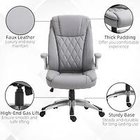 Vinsetto High Back 360 Swivel Ergonomic Home Office Chair with Flip Up Arms, Faux Leather Computer Desk Rocking Chair, Grey
