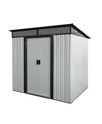 6ft x 5ft Outdoor Metal Storage Shed with Lockable Sliding Doors and Transparent plate for Garden, Lawn ( White and Black )