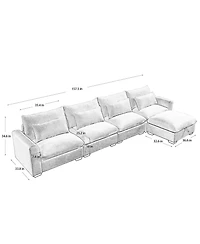 Streamdale Furniture Large L Shape Sectional Corduroy Sofa,Deep Seat Couch with Storage Footstool and 4 Waist Pillows