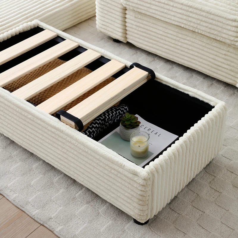 Streamdale Corduroy Modular Loveseat with Ottomans and Pillows