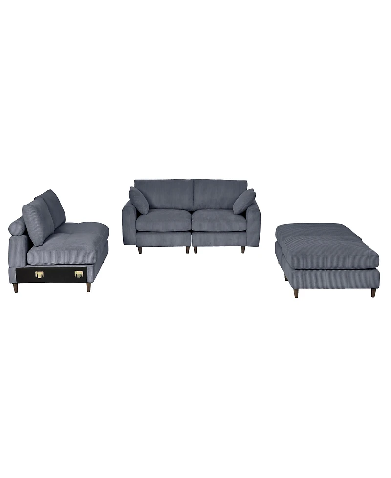 Streamdale Gray 6-Seat Convertible Corduroy Sectional Sofa