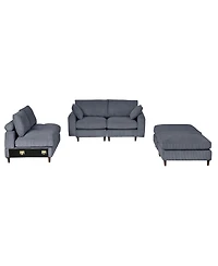 Streamdale Gray 6-Seat Convertible Corduroy Sectional Sofa