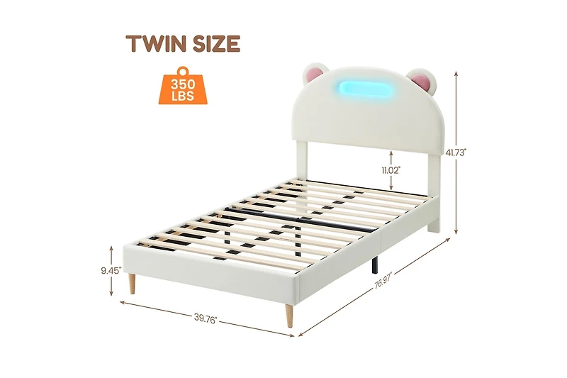 gaomon Led Twin Bed Frame with Light Pink Upholstered Adjustable Headboard, Velvet Platform, Wooden Slat Support, Noise-Free Construction, No Box Spri
