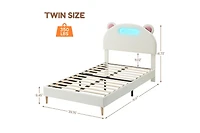 gaomon Led Twin Bed Frame with Light Pink Upholstered Adjustable Headboard, Velvet Platform, Wooden Slat Support, Noise-Free Construction, No Box Spri