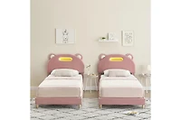 gaomon Led Twin Bed Frame with Light Pink Upholstered Adjustable Headboard, Velvet Platform, Wooden Slat Support, Noise-Free Construction, No Box Spri