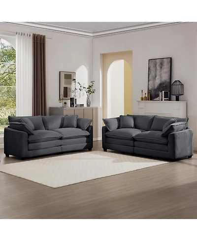 Streamdale Furniture Modern Fabric Living Room Sofa Two Piece Set, Two 2-Seater Sofas with 8 Cushion Upholstery Large Deep Seat Recliner