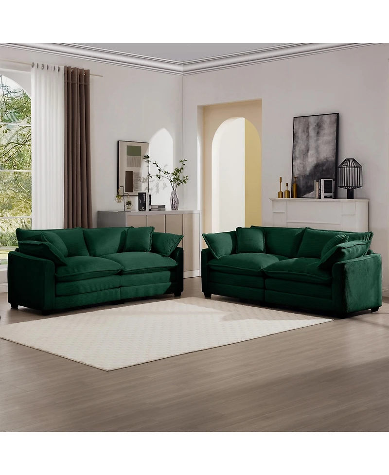 Streamdale Furniture Modern Fabric Living Room Sofa Two Piece Set, Two 2-Seater Sofas with 8 Cushion Upholstery Large Deep Seat Recliner
