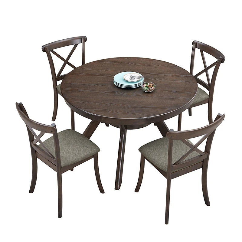 Streamdale Dark Brown Mid-Century Round Dining Set (50chars)
