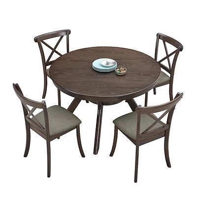 Streamdale Dark Brown Mid-Century Round Dining Set (50chars)