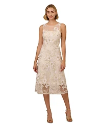 Adrianna Papell Women's Floral Embroidery Illusion Fit & Flare Midi Dress