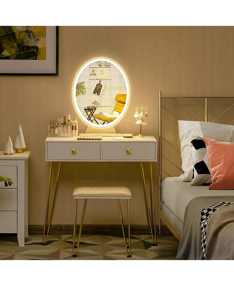 gaomon Table with Mirror Lamp,Dressing Table,Dressing Table with Upholstered Stool and Table
