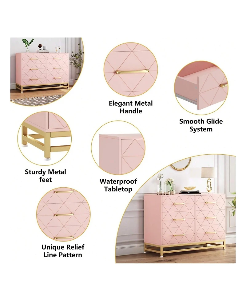 gaomon Dresser For Bedroom With 6 Drawer Double Dressers, Modern Wooden Chest, Beside Table Closet, Nursery, Living Room