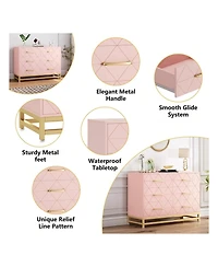 gaomon Dresser For Bedroom With 6 Drawer Double Dressers, Modern Wooden Chest, Beside Table Closet, Nursery, Living Room