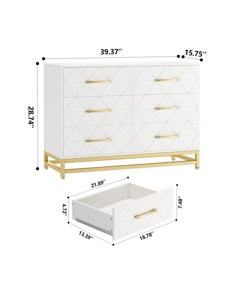 gaomon Dresser For Bedroom With 6 Drawer Double Dressers, Modern Wooden Chest, Beside Table Closet, Nursery, Living Room