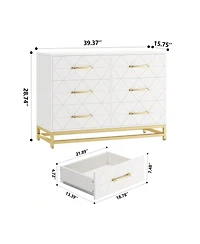 gaomon Dresser For Bedroom With 6 Drawer Double Dressers, Modern Wooden Chest, Beside Table Closet, Nursery, Living Room