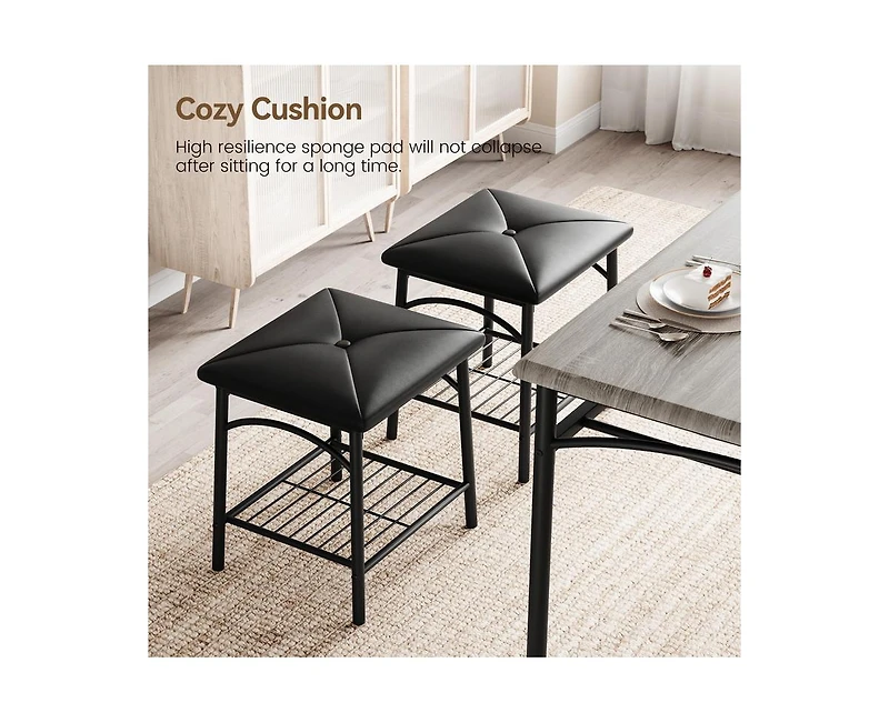 gaomon Dining Table with Benches, Kitchen Set for 4, Room Upholstered Bench and Square Stools, Metal Wood