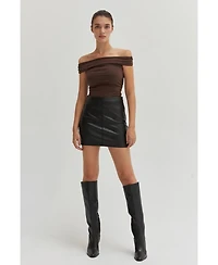 Crescent Women's Emberly Textured Satin Cowl Neck Satin Top