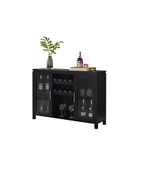 Kings Brand Furniture Neiman Buffet Sideboard Wood Wine Rack Cabinet Table with 2 Shelf to Hold 8 Bottles