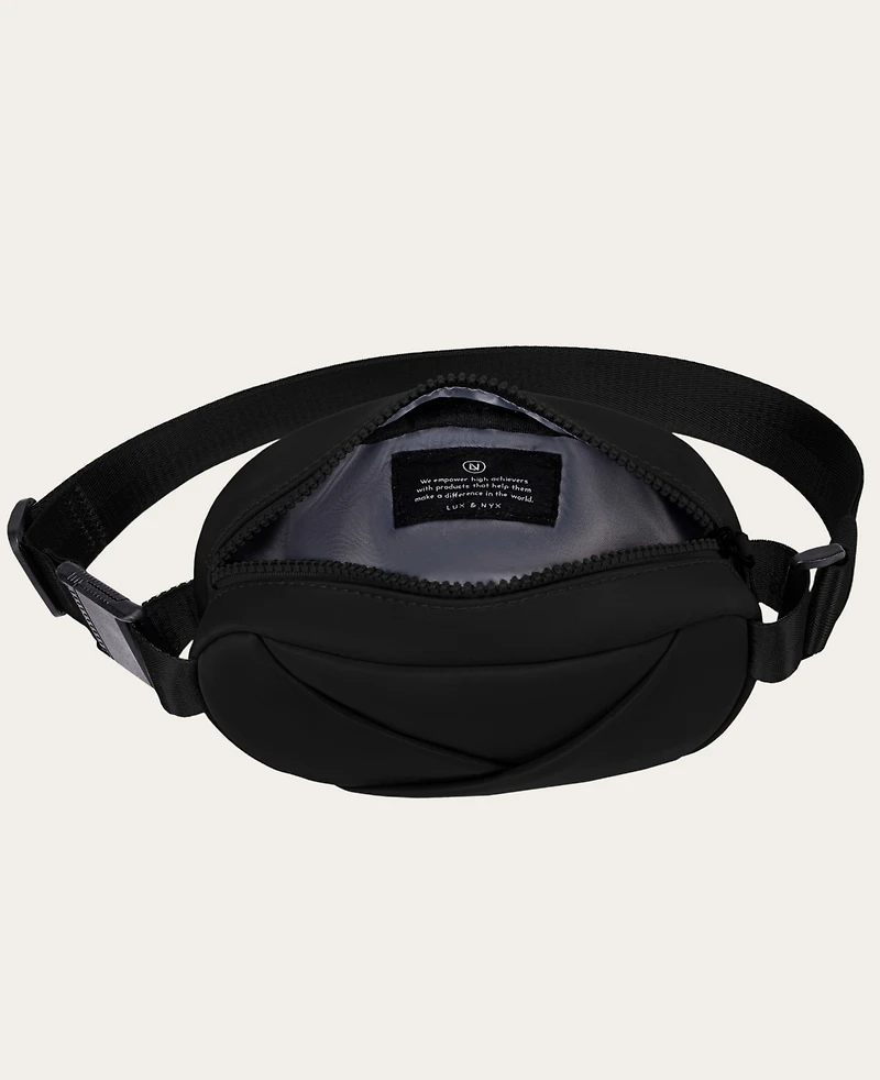 Lux & Nyx Origami Belt Bag Sling - Black Ultra Satin Nylon Convertible Belt, Sling, Crossbody Daily Travel