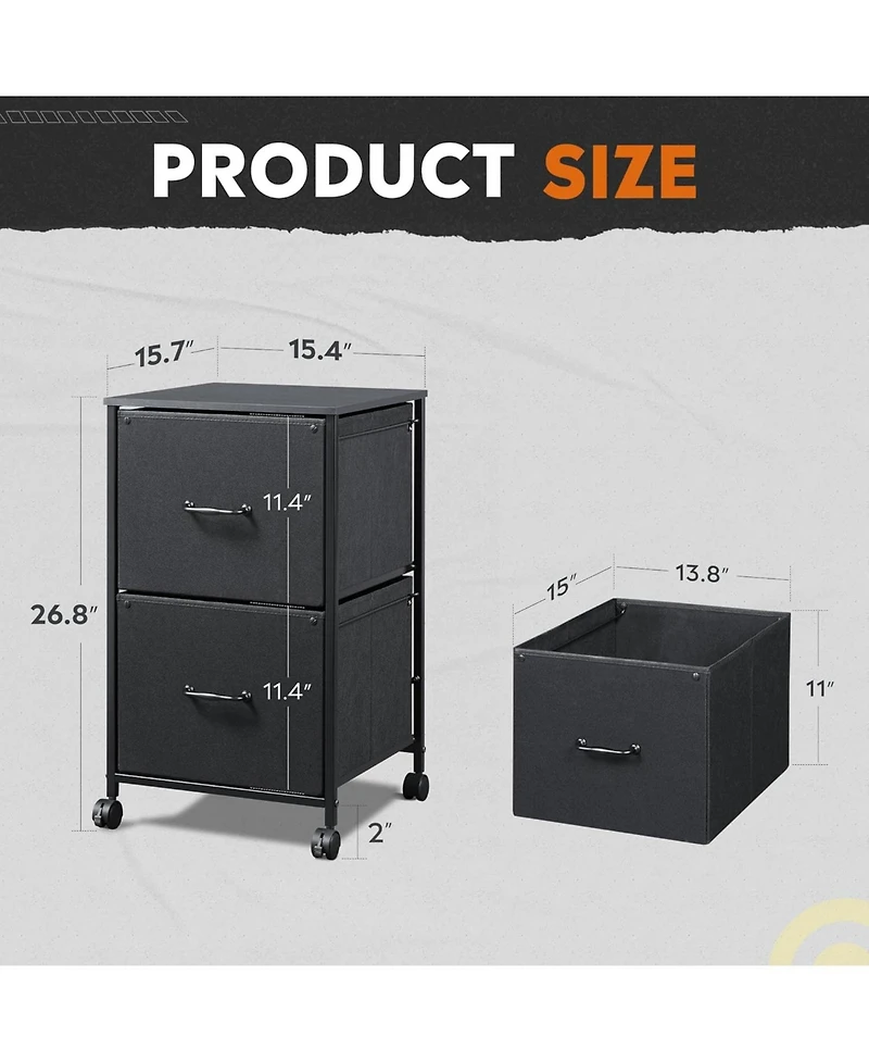 2 Drawer Mobile File Cabinet, Rolling Printer Stand
