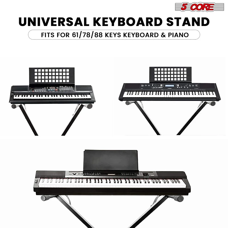 5 Core Keyboard Stand Single X Style Adjustable Piano Riser + Keyboard Piano Bench