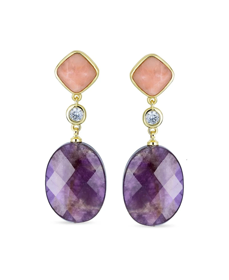 Bling Jewelry Big Oval Briolette Purple Natural Amethyst Dangle Earrings Gold Plate