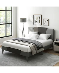 Sugift Queen Velvet Upholstered Bed Frame with High Headboard