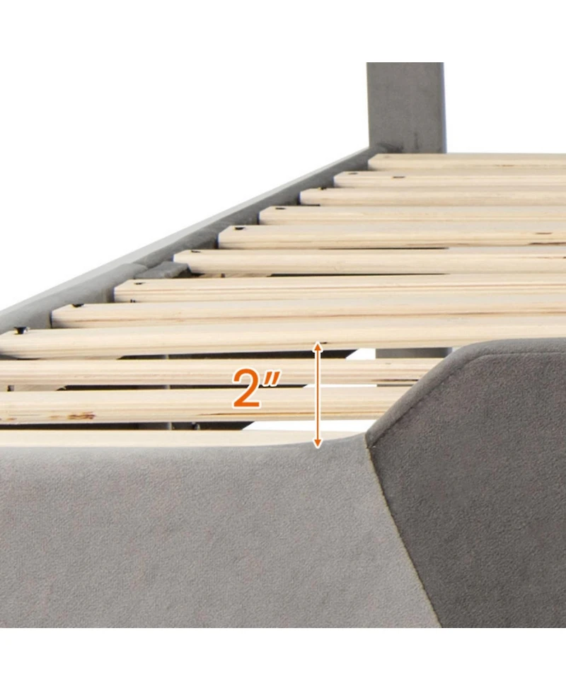 Sugift Queen Velvet Upholstered Bed Frame with High Headboard