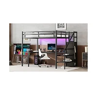 Streamdale Full Xl Loft Bed with L-Shaped Desk, Wardrobe, and Led